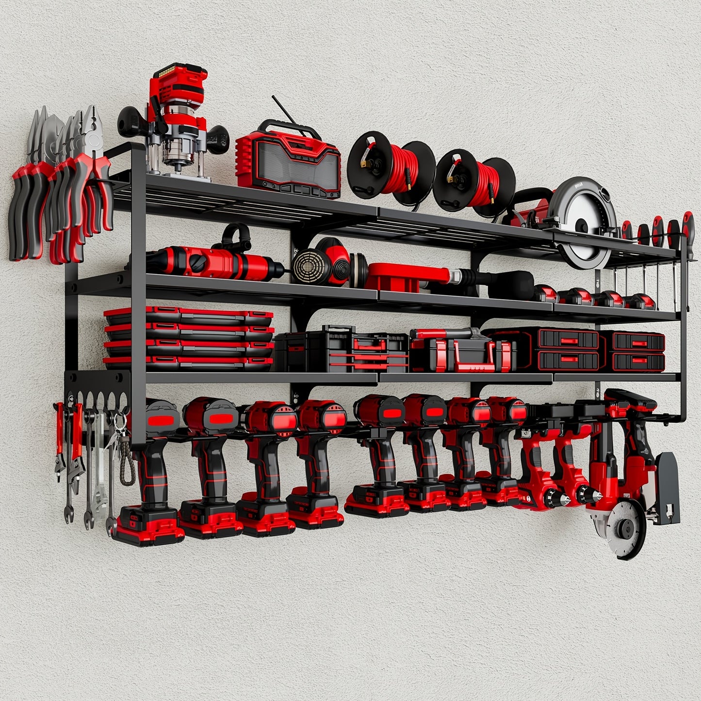 Heavy-Duty 4-Tier Wall-Mounted Power Tool Organizer with 12 Cordless Drill Slots